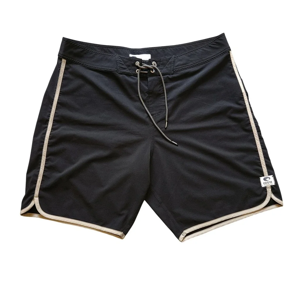 Costa Del Mar Board Shorts Mens 38 Contrast Trim Black Performance Swim Trunks